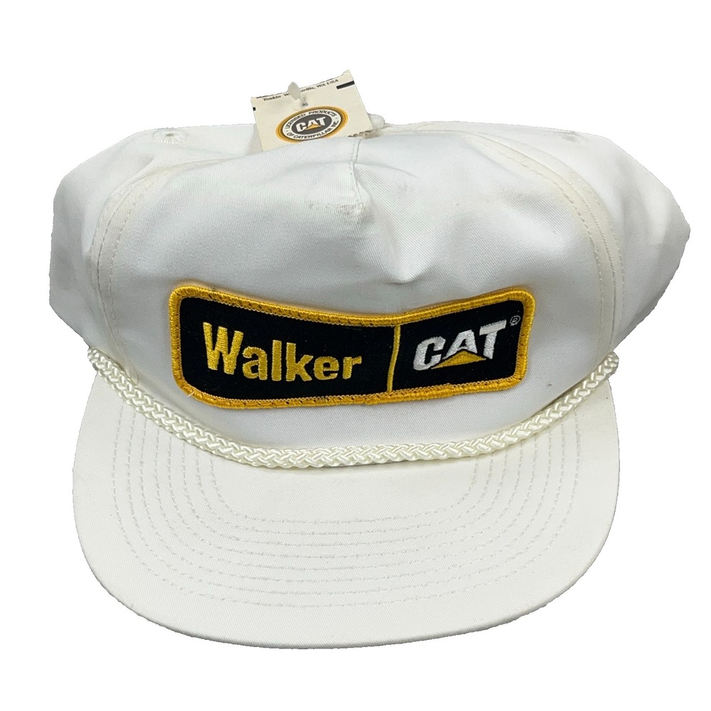 Vintage Caterpillar Trucker Hat Snapback Walker CAT Patch 80s 90s USA Rope White